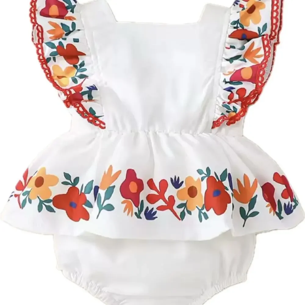 New “Mexican style” Floral Ruffle Baby Romper 12-18 months